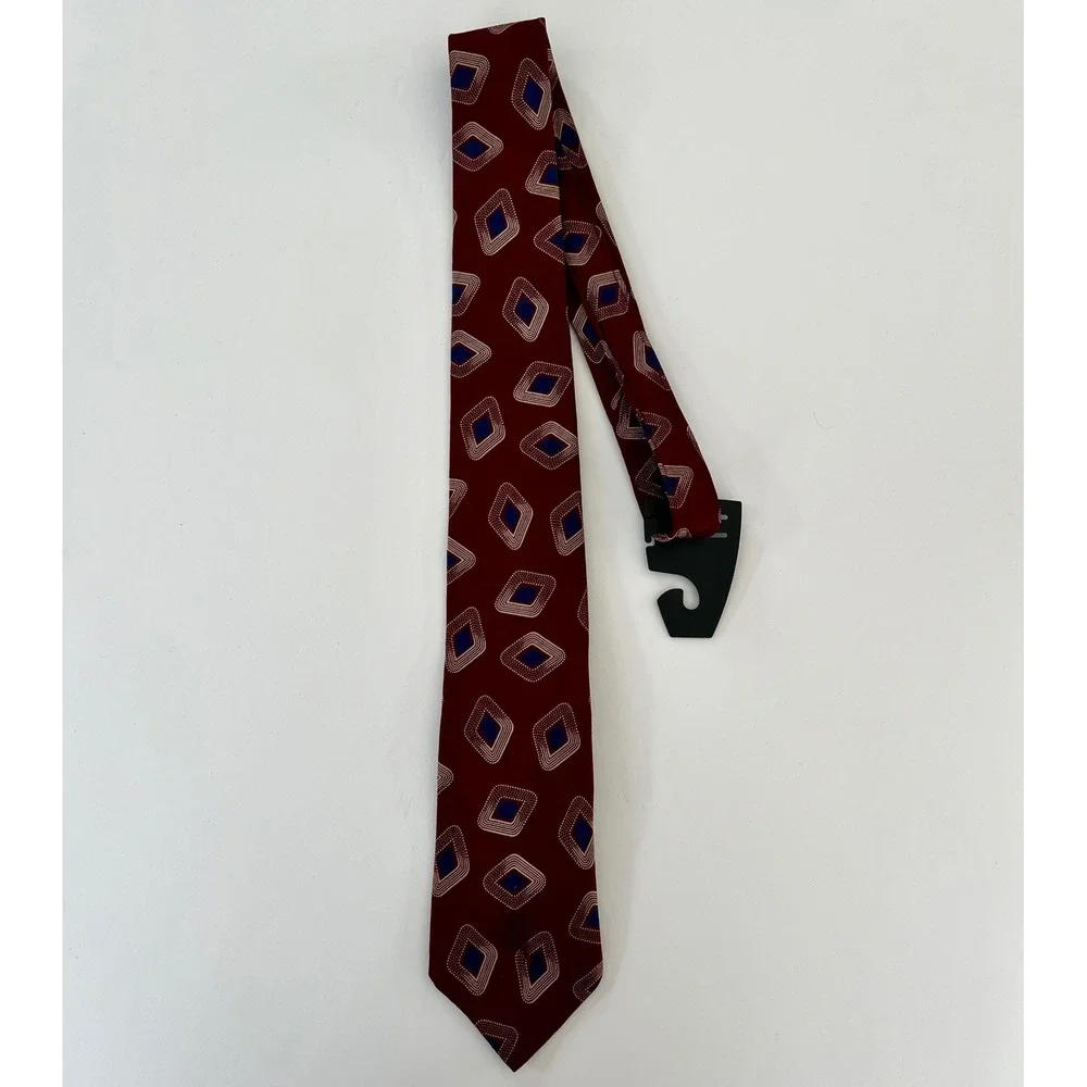 Countess Mara New York Silk Tie Burgundy Blue Geometric Diamond Impressioni Mens